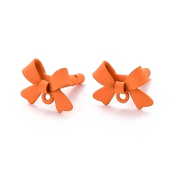 Coral Alloy Stud Earring Findings, with 925 Sterling Silver Pins and Loop, Bowknot, Coral, 11x15x4mm, Hole: 1.2mm, Pin: 0.7mm