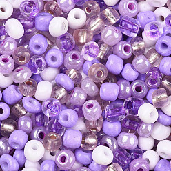 Medium Purple Opaque & Transparent Inside Colours Glass Seed Beads, Round Hole, Round, Mixed Color, Medium Purple, 4mm, Hole: 1.4~1.5mm