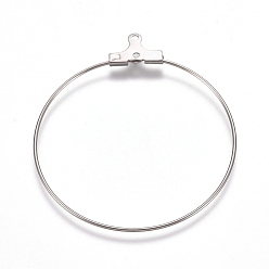 Stainless Steel Color 304 Stainless Steel Wire Pendants, Hoop Earring Findings, Ring, Stainless Steel Color, 21 Gauge, 40x35.5x0.7mm, Hole: 1mm