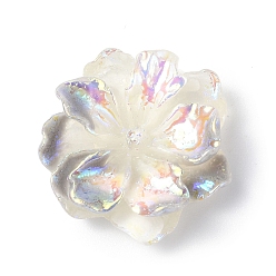 Gray Luminous Resin Cabochons, AB Color, Glow in the Dark Flower, Gray, 23.5x8mm