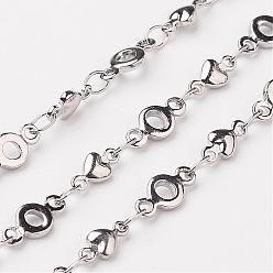 Stainless Steel Color 304 Stainless Steel Heart Chains, Decorative Chains, Soldered, with Donut Connector, Stainless Steel Color, 4x2mm