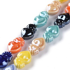 Coloré Perles de porcelaine lisses faites à la main, forme de poulpe, colorées, 15.7x10.3x6.2mm, trou: 1.2mm, environ 24 pcs/chapelet, 14.57'' (37 cm)