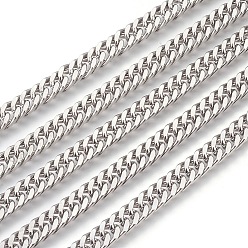 Stainless Steel Color 201 Stainless Steel Cuban Link Chains, Chunky Curb Chains, Unwelded, Stainless Steel Color, 6mm
