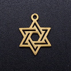 Doré  Pendentifs en acier inoxydable, pour juif, étoile de david, or, 201mm, Trou: 16x12x1mm