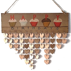 Camel Reminder Calendar with Tags MDF Wooden Hanging Sign Wall Ornament Pendant, Rectangle with Word Happy Birthday and Dangle Tassel, for Party Home Decorations, Camel, 400x120x4mm
