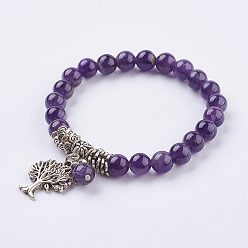 Amethyst Natural Amethyst Stretch Bracelets, with Tibetan Style Pendants,  2 inch(51mm)