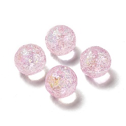 Rose Nacré Placage uv perles acryliques irisées arc-en-ciel transparentes, ronde, perle rose, 15.5x15mm, Trou: 2mm