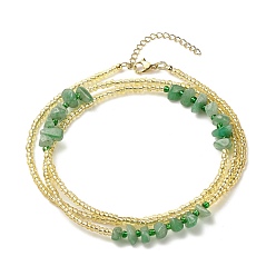 Green Aventurine Summer Jewelry Waist Bead, Natural Green Aventurine Chips & Glass Seed Beaded Body Chain, Bikini Jewelry for Woman Girl, Golden, 31.50~31.69 inch(80~80.5cm)