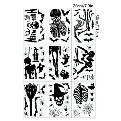 Skull Halloween Theme PVC Window Static Stickers, Rectangle, for Window or Stairway Home Decoration, Skull, 300x200mm, 9 sheets/set