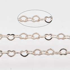 Rose Gold Soldered Brass Heart Chains, with Spool, Rose Gold, 1.8x2.4x0.4mm, about 39.37 Feet(12m)/roll