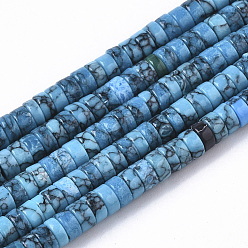 DodgerBlue Synthetic Turquoise Beads Strands, Dyed, Heishi Beads, Disc, Steel Blue, 4x1~2mm, Hole: 0.7mm, about 195~213pcs/strand, 14.96 inch~15.31 inch(38~38.9cm)