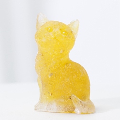Citrino Decoraciones de exhibición artesanales de resina y chips de citrino natural, estatuilla con forma de gato, para el hogar adorno de feng shui, 75x50x36 mm