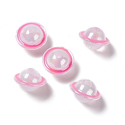 Hot Pink UV Plating Rainbow Iridescent Acrylic Beads, Planet, Hot Pink, 22.5x15mm, Hole: 3.5mm