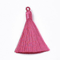 Темно-Розовый Полиэстер кисточка большие подвески украшения, темно-розовыми, 80~90x8.5~9 мм, отверстие : 4x6 мм
