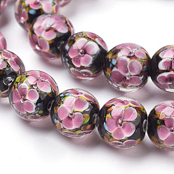 Rose Nacré Main fleurs intérieure perles de Murano brins, ronde, perle rose, 12mm, Trou: 2mm, 30 pcs / chapelet, 12.3 pouce