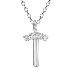 Letter T SHEGRACE Rhodium Plated 925 Sterling Silver Initial Pendant Necklaces, with Grade AAA Cubic Zirconia and Cable Chains, Platinum, Letter.T, 15.74 inch(40cm)