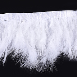 Blanco Corte de flecos de plumas de pavo, accesorios de vestuario, teñido, blanco, 120~180 mm, sobre 2 m / bolsa