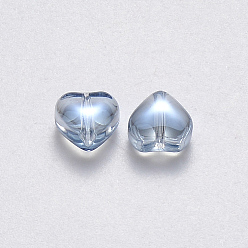 LightGrey Perles de verre peintes par pulvérisation transparent, de couleur plaquée ab , cœur, bleu acier clair, 6x6x4mm, Trou: 0.7mm
