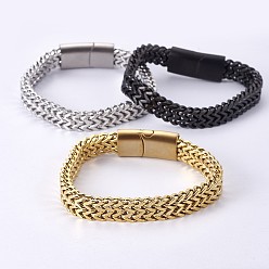 Mixed Color 304 Stainless Steel Wheat Chain Bracelets, with Magnetic Clasps, Mixed Color, 220x10x5mm