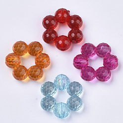 Mixed Color Transparent Acrylic Beads, Dyed, Faceted, Flower, Mixed Color, 23.5x21.5x8mm, Hole: 2mm, about 260pcs/500g
