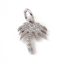 Platinum Brass Micro Pave Cubic Zirconia Charms, with Jump Ring, Coconut Tree Charm, Platinum, 12x9x1.5mm, Hole: 3mm