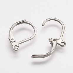 Stainless Steel Color 316 Surgical Stainless Steel Leverback Earring Findings, with Loop, Stainless Steel Color, 15.8x10x1.8mm, Hole: 1.5mm