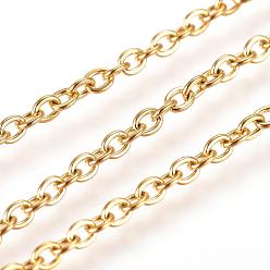 Golden Ion Plating(IP) 304 Stainless Steel Cable Chains, Soldered, Flat Oval, Golden, 2.5x2x0.5mm