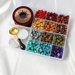 Colorful Sealing Wax Particles, for Retro Seal Stamp, with Sealing Wax Stove, Spoon and Candle, Colorful, 209x168x39mm