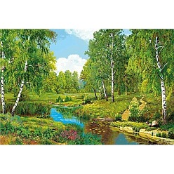 Colorful Spring River Scenery DIY Diamond Painting Kit, Including Resin Rhinestones Bag, Diamond Sticky Pen, Tray Plate and Glue Clay, Colorful, 300x400mm