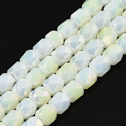 Beige Electroplate Glass Beads Strands, Faceted, Column, Beige, 5.5x5mm, Hole: 1.2mm, about 99pcs/strand, 21.85 inch(55.5cm)
