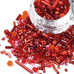 Красный Бисер из стекла , разнообразные, разнообразные, красные, 1~7x2~4 мм, отверстие : 0.7~1 мм, около 450 г / фунт