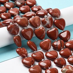 Jaspe Rouge Rouge naturel perles de jaspe brins, avec des perles de rocaille, cœur, 14~15x15x6~6.5mm, Trou: 1.4mm, Environ 23~24 pcs/chapelet, 14.57'' (37 cm)