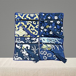 Bleu Sac en tissu à fermeture éclair double couche, sac de rangement de bijoux de style chinois pour accessoires de bijoux, motif aléatoire, bleu, 11.5x11.5 cm