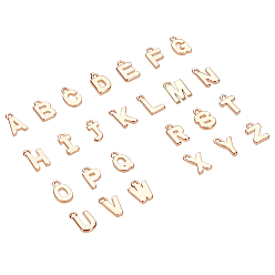 Letter A~Z Charmes en laiton, alphabet, réel 18 k plaqué or, lettre a ~ z, 8~8.5x4~6x1.5mm, Trou: 0.8mm