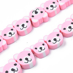 Pearl Pink Handmade Polymer Clay Bead Strands, Bear Head, Pearl Pink, 7.5~10x9~11x4mm, Hole: 1.6mm, about 37~40pcs/strand, 13.58 inch~15.35 inch(34.5~39cm)