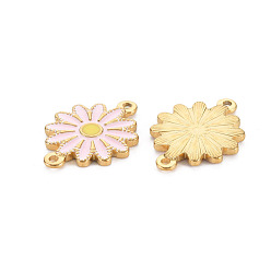 Pink 304 Stainless Steel Enamel Links Connectors, Ion Plating(IP), Golden, Flower, Pink, 21x15.5x2mm, Hole: 1.4mm