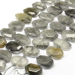 Quartz Nuage Nuageux naturelle perles de quartz brins, facette, rectangle, 15~20x20~26x6~8mm, Trou: 2mm, Environ 20~22 pcs/chapelet, 14.9 pouce (38 cm)