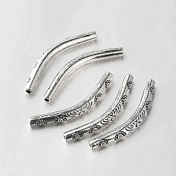 Antique Silver Tibetan Style Alloy Curved Tube Beads, Curved Tube Noodle Beads, Antique Silver, 35x4x4mm, Hole: 1mm