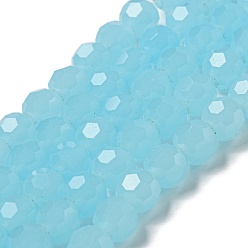 Cyan Imitation Jade Glass Beads Stands, Faceted, Round, Cyan, 8mm, Hole: 1mm, about 72pcs/strand, 20.67''(52.5cm)