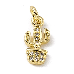 Real 18K Gold Plated Brass Micro Pave Clear Cubic Zirconia Cactus Charms, with Open Jump Rings, Real 18K Gold Plated, 12.5x6x2mm, Jump Ring: 4.5x0.7mm, Inner Diameter: 3mm 