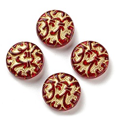 Red Plating Transparent Acrylic Beads, Golden Metal Enlaced, Flat Round, Red, 14x5.5mm, Hole: 1.2mm, 690pcs/500g