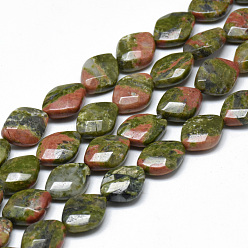 Unakite Natural Unakite Bead Strands, Faceted, Rhombus, 13x10x5mm, Hole: 1mm, about 16pcs/strand, 7.8 inch