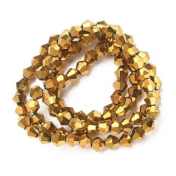 Plateado en Oro Abalorios de vidrio electrochapdo, bicono facetados, oro chapado, 4x4.5 mm, agujero: 1 mm, sobre 92~96 unidades / cadena, 13.78~14.37 pulgada