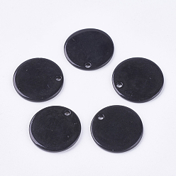 Noir Pendentifs de coquillages d'eau douce, peint à la bombe, plat rond, noir, 15x2mm, Trou: 1~1.5mm