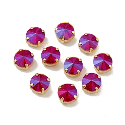 Púrpura Efecto de luz de luna redondo plano coser en pedrería, diamantes de imitación de cristal, con la configuración de latón, accesorios de prendas de vestir, la luz de oro, púrpura, 10x7 mm, agujero: 1 mm