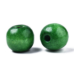Green Spray Painted Natural Wood Beads, Macrame Beads Large Hole, Lead Free, Round, Green, 16x14mm, Hole: 4mm, about 800pcs/1000g