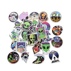 Green 50Pcs Cartoon Alien Paper Sticker Label Set, Adhesive Label Stickers, for Suitcase & Skateboard & Refigerator Decor, Green, 32~72x35~78x0.3mm
