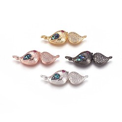 Mixed Color Brass Micro Pave Cubic Zirconia Links, with Abalone Shell/Paua Shell, Bird, Colorful, Mixed Color, 12x34x6.8mm, Hole: 1.2mm