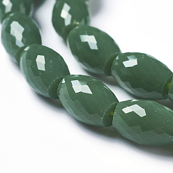 Green Opaque Solid Color Glass Beads Strands, Faceted, Rice, Green, 11~11.5x8mm, Hole: 1.4mm, about 60~61pcs/strand, 26.3 inch~26.9 inch(67~68.5cm)