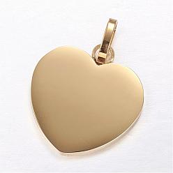 Oro 304 acero inoxidable estampado colgantes de etiqueta en blanco, corazón, dorado, 28x26x2 mm, agujero: 5x8 mm